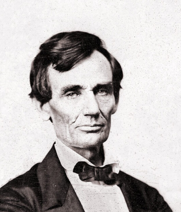 Black and white portrait photo of Abraham Lincoln without a beard.