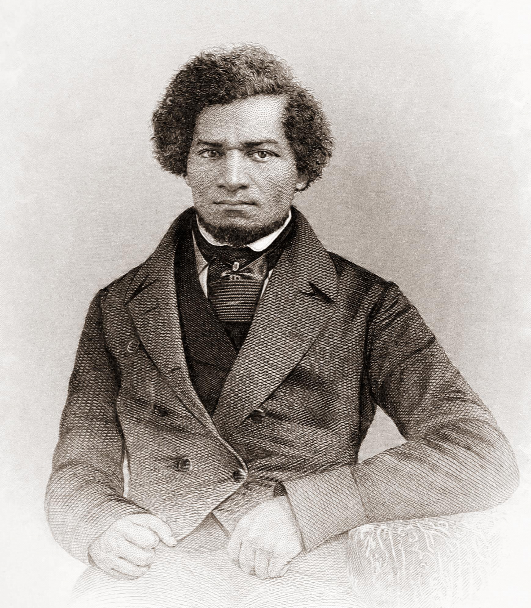 Black and white engraved portrait of Frederick Douglass as a young man