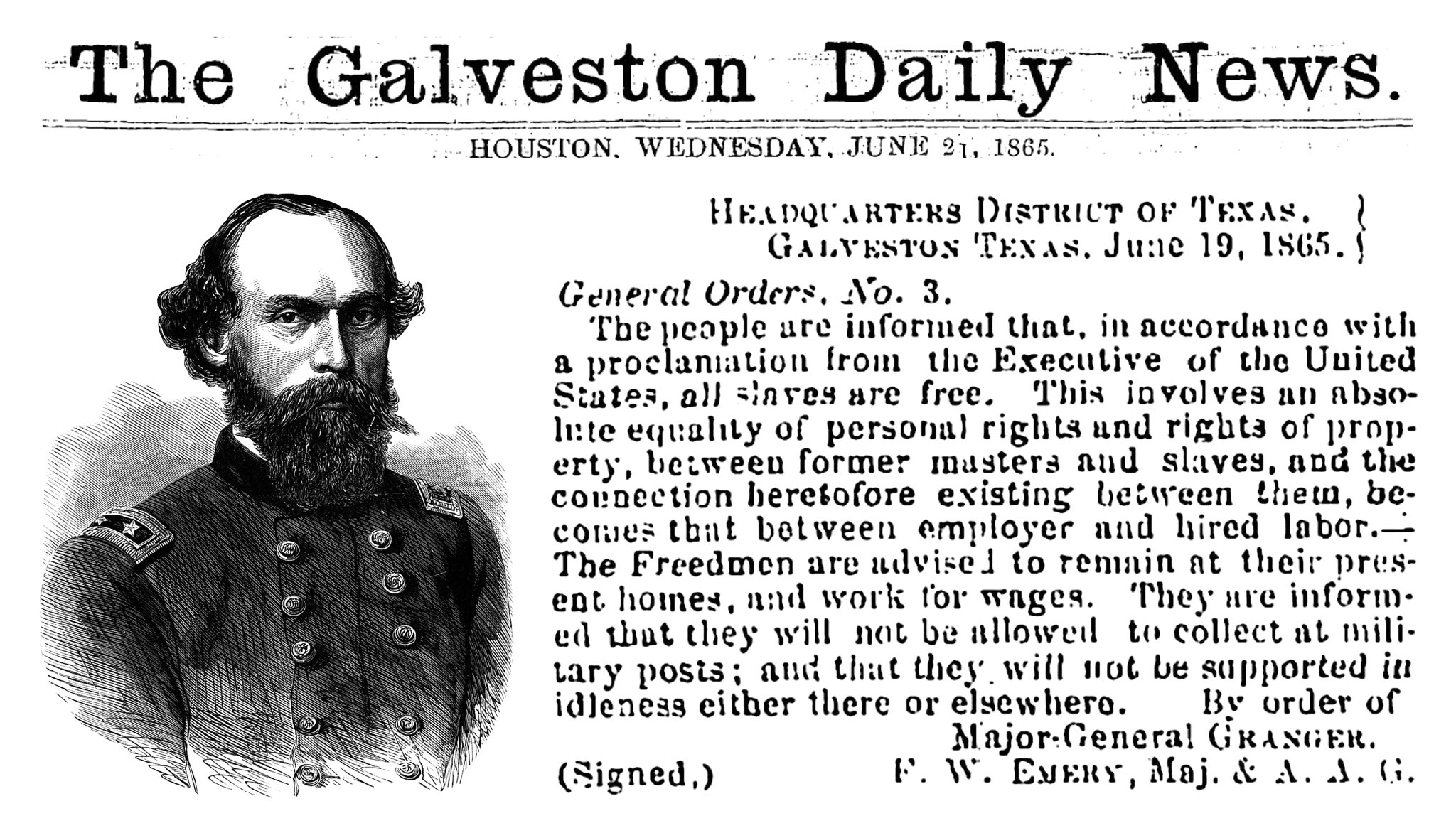 The Galveston Daily News announcing the Emancipation Proclamation