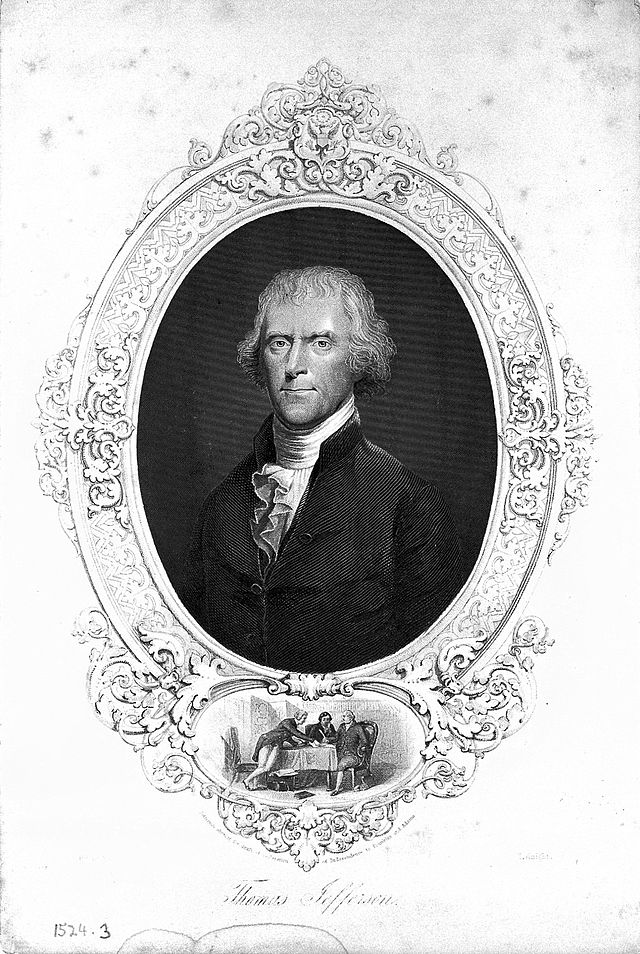 Black and white engraved portrait of Thomas Jefferson