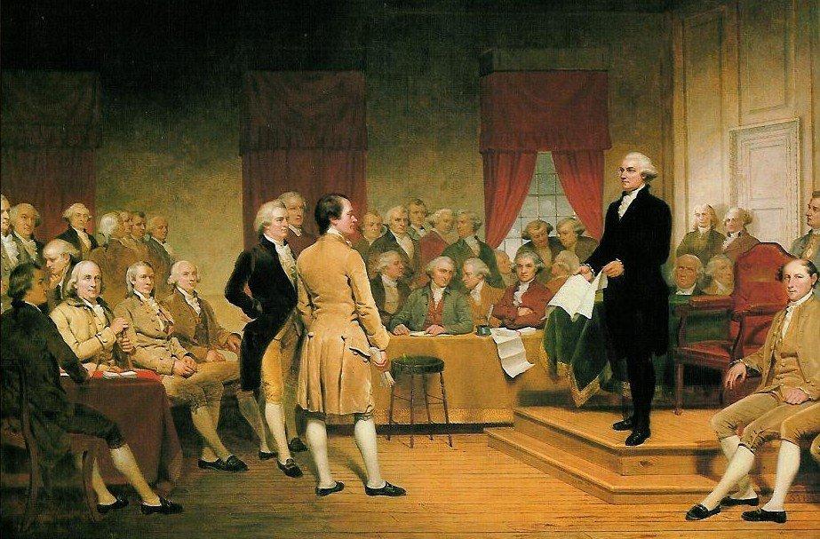 A historic painting of delegates at the Constitutional Convention