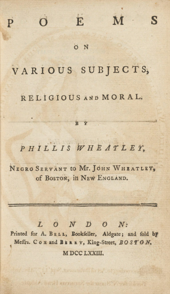 a cover of Phillis Wheatley's book 