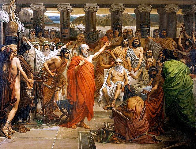 Painting of Socrates making an address to a crowd by Louis Joseph Lebrun, 1867