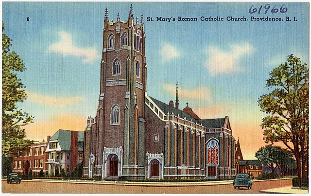 Old postcard of St. Paul Roman Catholic Church in Cranston, Rhode Island