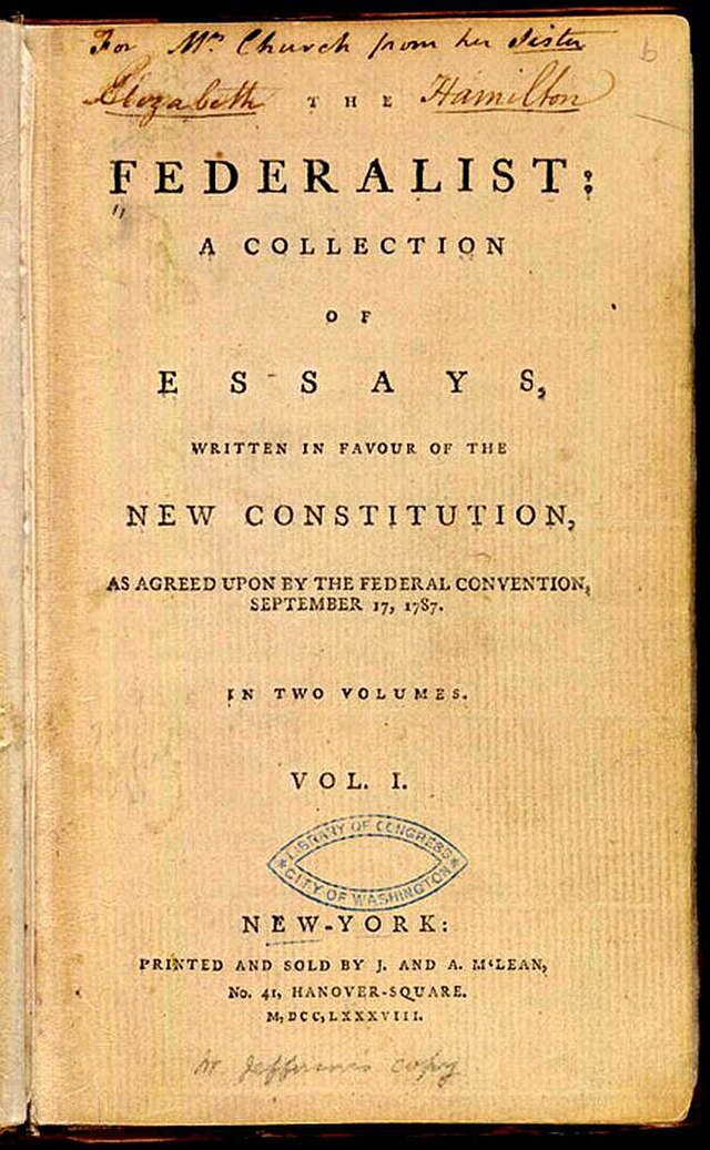 The Federalist papers first edition 1788 title page