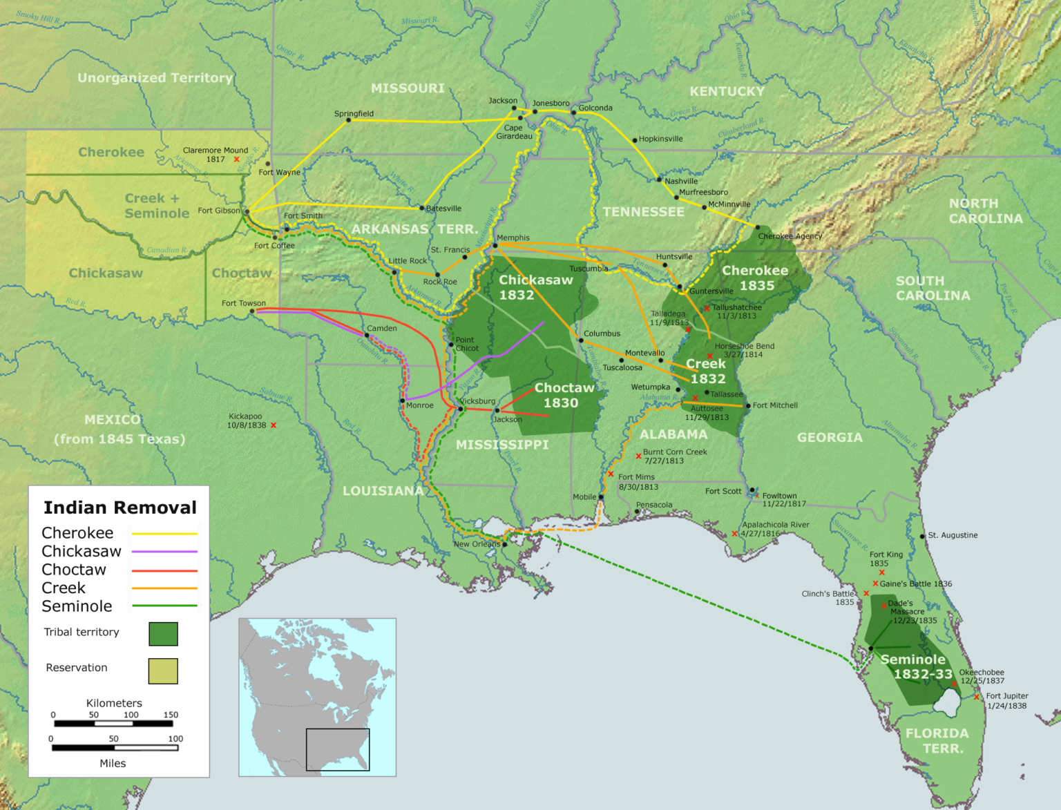 A map of the Trail of Tears