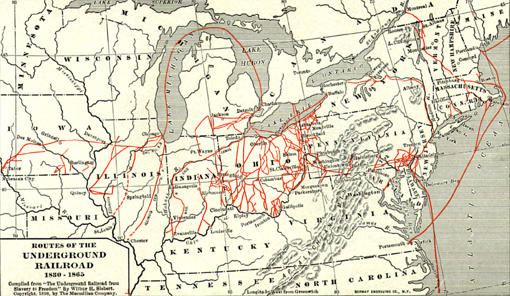 A map of the Underground Railroad 1830 - 1865