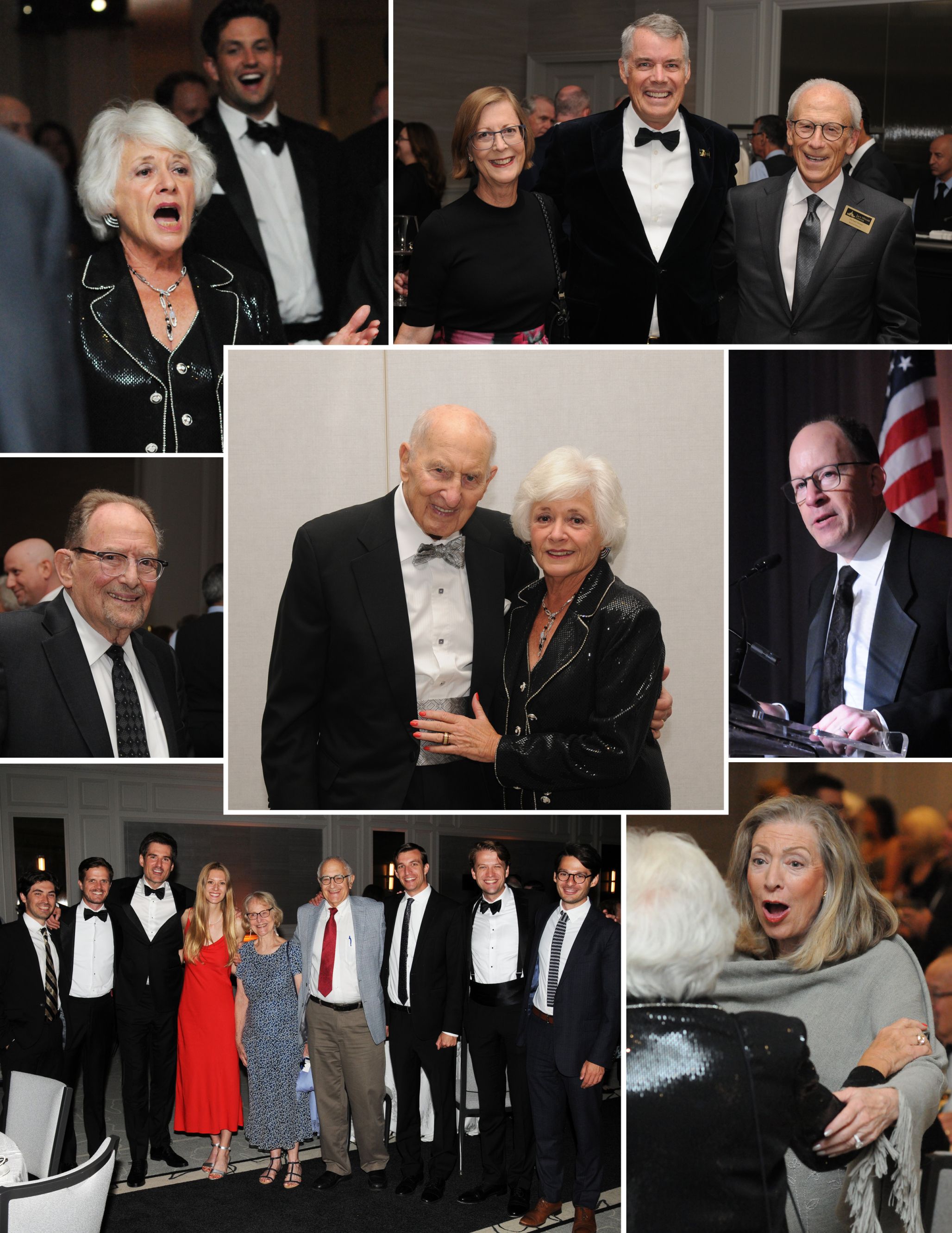 Teach for Freedom Gala collage. Various figures including Jack and Goldie Miller, Miller family members, and Chairman Michael Weiser.